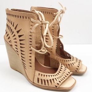 Jeffrey Campbell Laser Cut Taupe Wedge Sandals